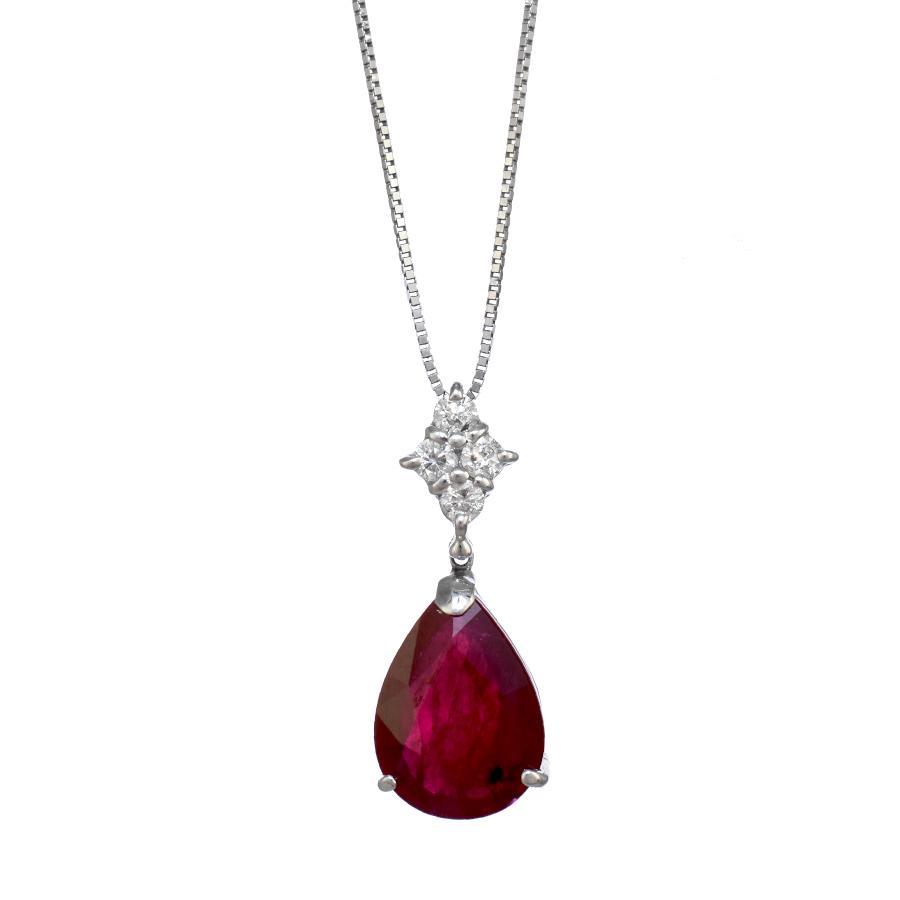 新品同様 ペンダント ネックレス K18ホワイトゴールド ルビー 2.72ct