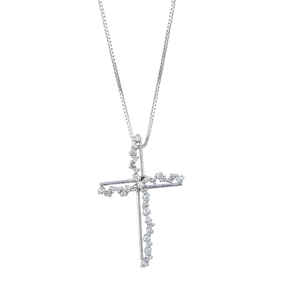 K18 WG ホワイトゴールド クロス ダイヤ ネックレス D0.05ct K18 WG ホワイトゴールド クロス ダイヤ ネックレス D0.05ct