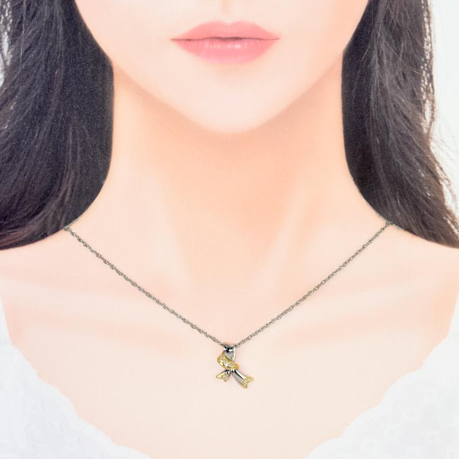 リボン ペンダント ネックレス K18イエローゴールド プラチナ 900 850 