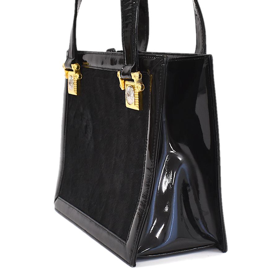 ヴェルサーチサンバーストトートバッグエナメル肩掛けブラック