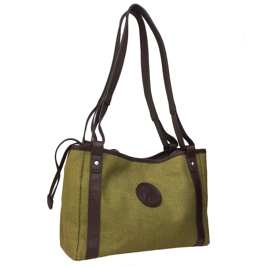 ハンティングワールド 巾着付きトートバッグ キャンバス×レザー カーキ