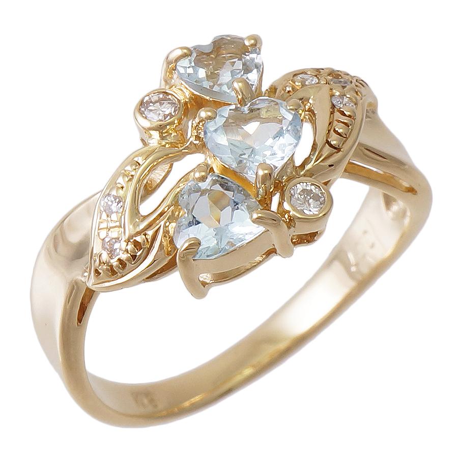 リング K18イエローゴールド アクアマリン ダイヤモンド 0.07ct 3.4g 