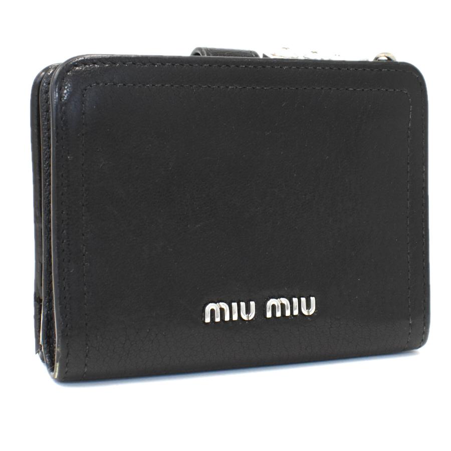 miu miu（ミュウミュウ） 二つ折り財布 レザー ブラック : メル
