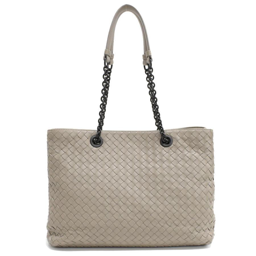 BOTTEGA チェーン ショルダーバッグ イントレチャート フラップ グレー 