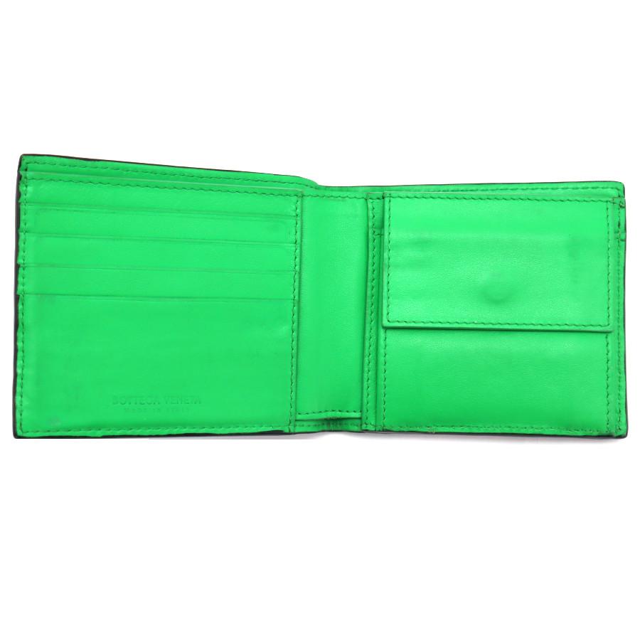 【新品同様】ボッテガ イントレチャート ダークグリーン 二つ折り札入れ 折財布 ダークグリーンイントレチャート 二つ折りウォレット| Bottega