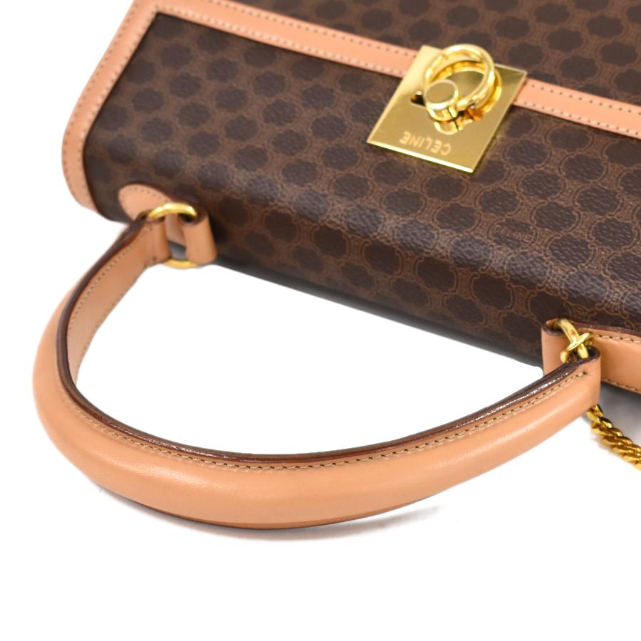 CELINE セリーヌ ハンドバッグ マカダム PVC レザー ブラウン ゴールド 