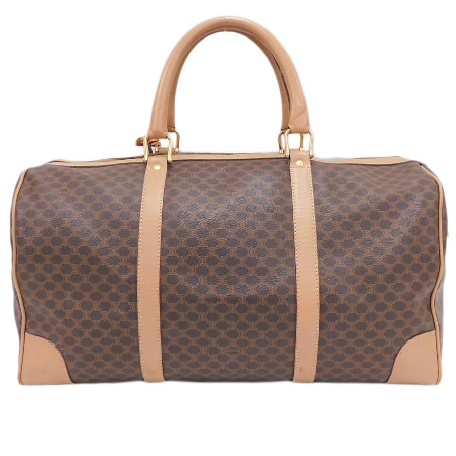 CELINE セリーヌ マカダム レザー ボストンバッグ 大容量 CELINE セリーヌ ボストンバッグ ブラウン系 PVCレザー×レザー