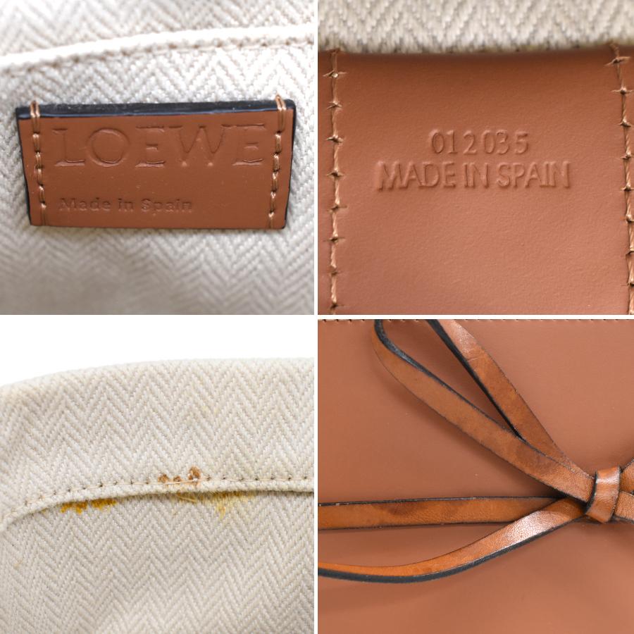 【希少】ロエベ ショルダーバッグ 2way 刺繍ロゴ 斜め掛け ナイロン 焦茶 LOEWE（ロエベ） ショルダーバッグ イケバナ レザー ブラウン