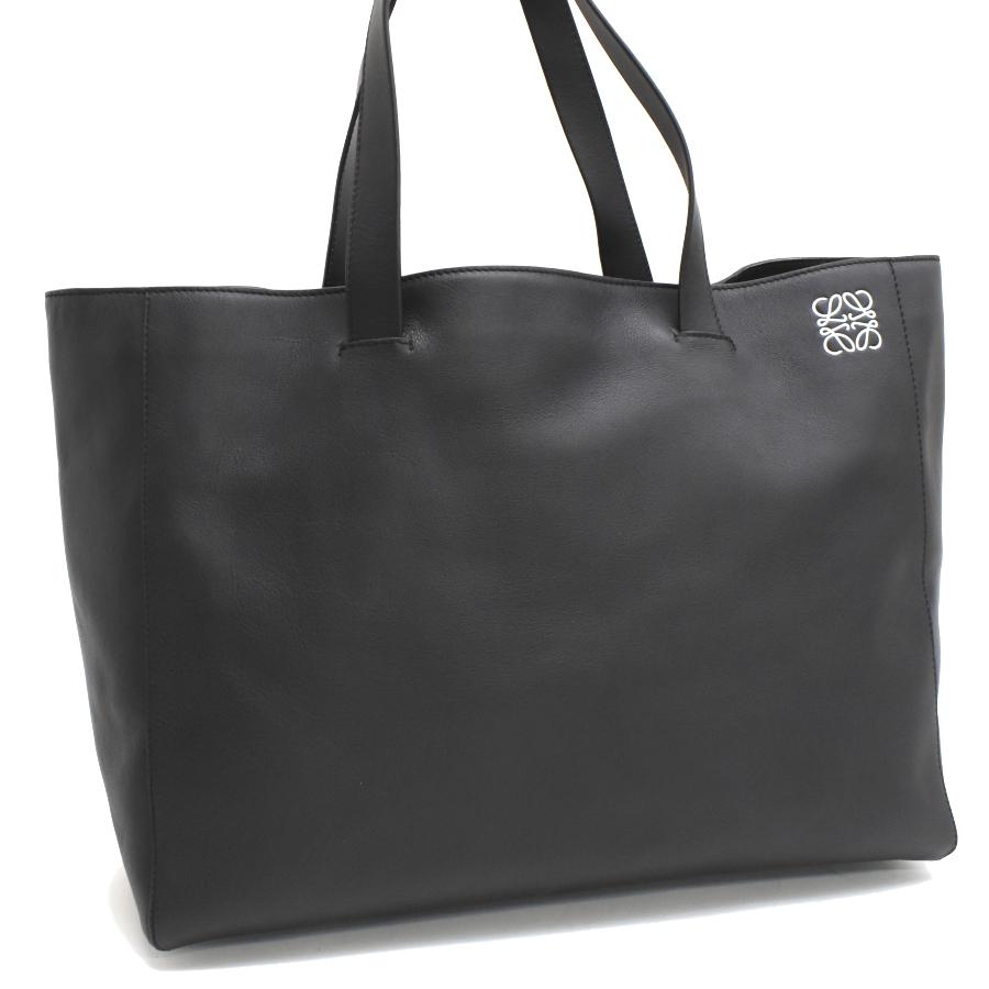 LOEWE ブラックレザー トートバッグ LOEWE（ロエベ） イーストウエスト ショッパー トートバッグ レザー
