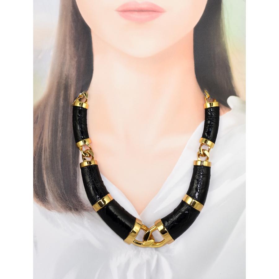 LOEWE（ロエベ） チョーカー ネックレス 型押しクロコダイル メタル 
