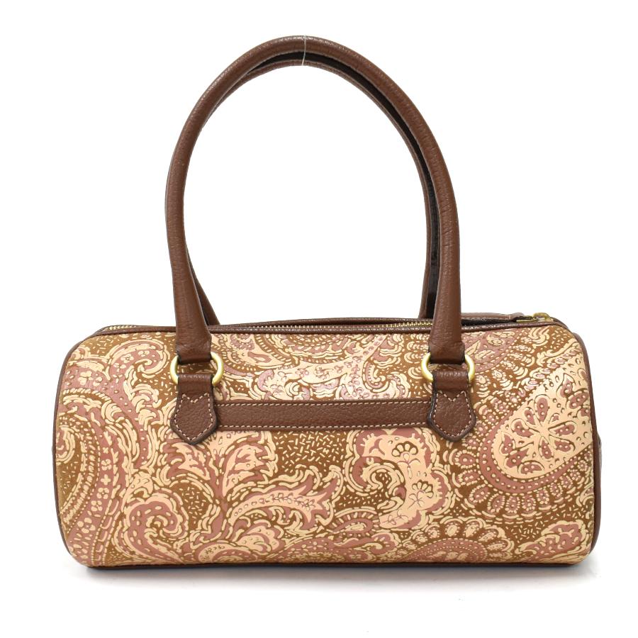 印傳屋 甲州印伝 ハンドバッグ サパレイ ペイズリー 鹿革 漆 茶