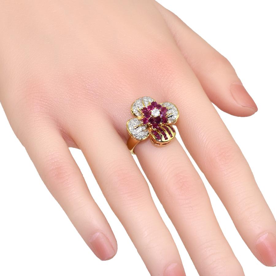 フラワー ダンシングストーン リング 指輪 K18イエローゴールド ルビー