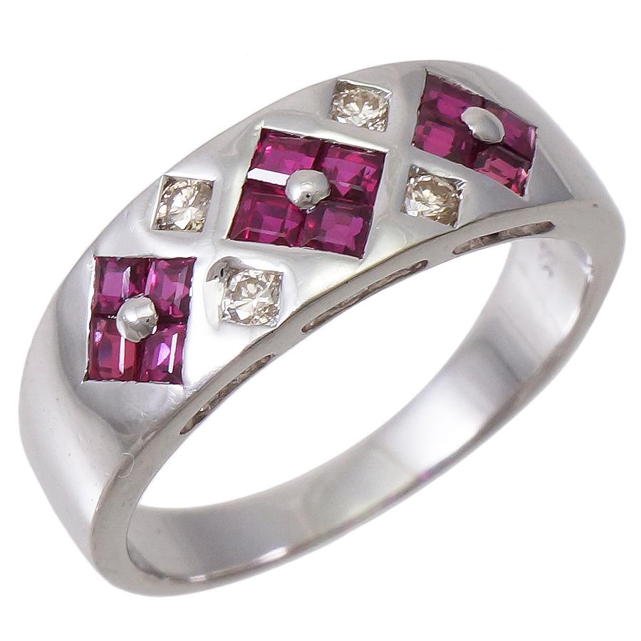 リング K18ホワイトゴールド ルビー 0.85ct ダイヤモンド 0.111ct 13号 