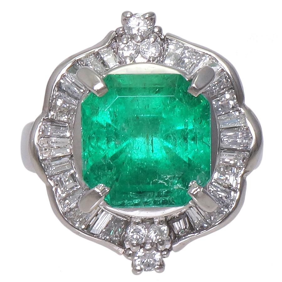 リング プラチナ900 エメラルド 4.18ct ダイヤモンド 1.10ct 12