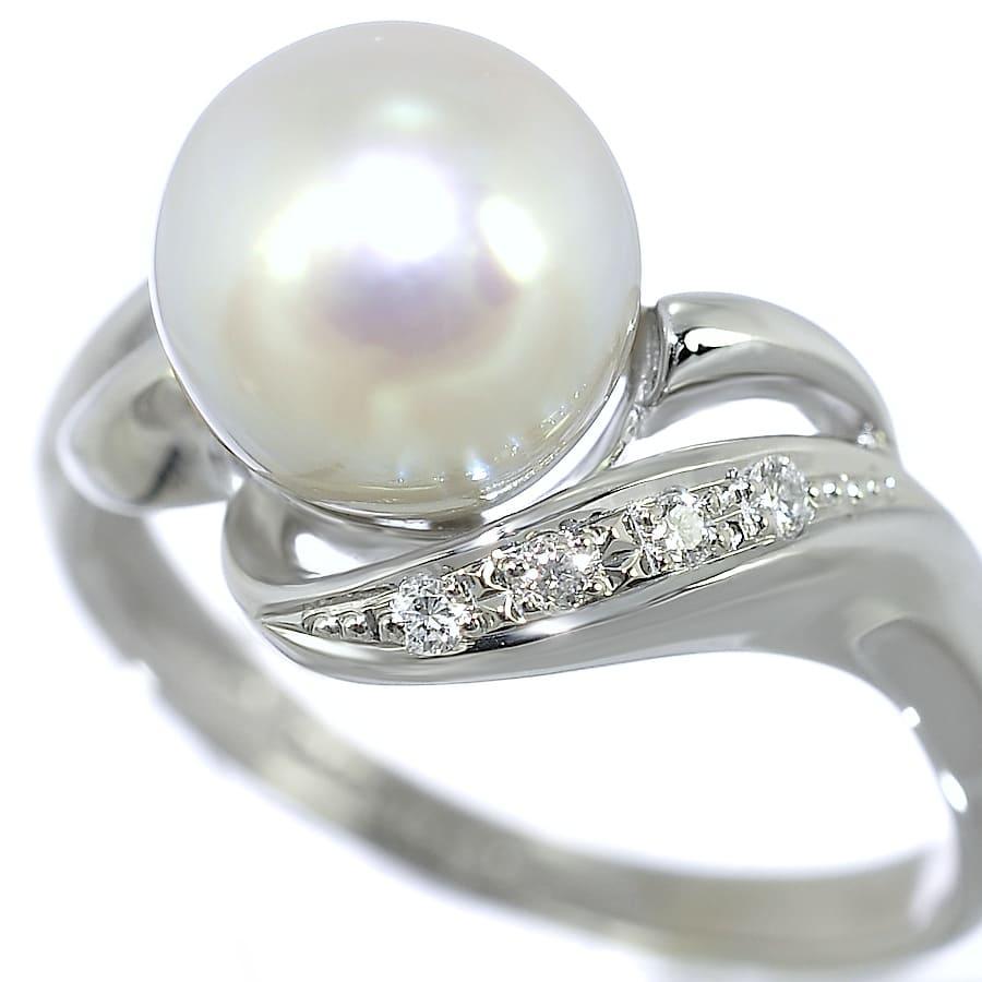 新品同様 リング Pt900 アコヤ パール 8.2mm珠 ダイヤモンド 0.05ct  