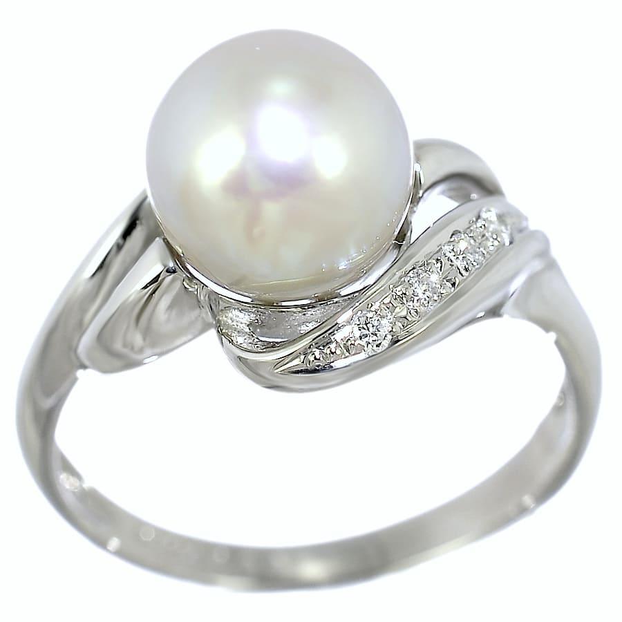 新品同様 リング Pt900 アコヤ パール 8.2mm珠 ダイヤモンド 0.05ct 