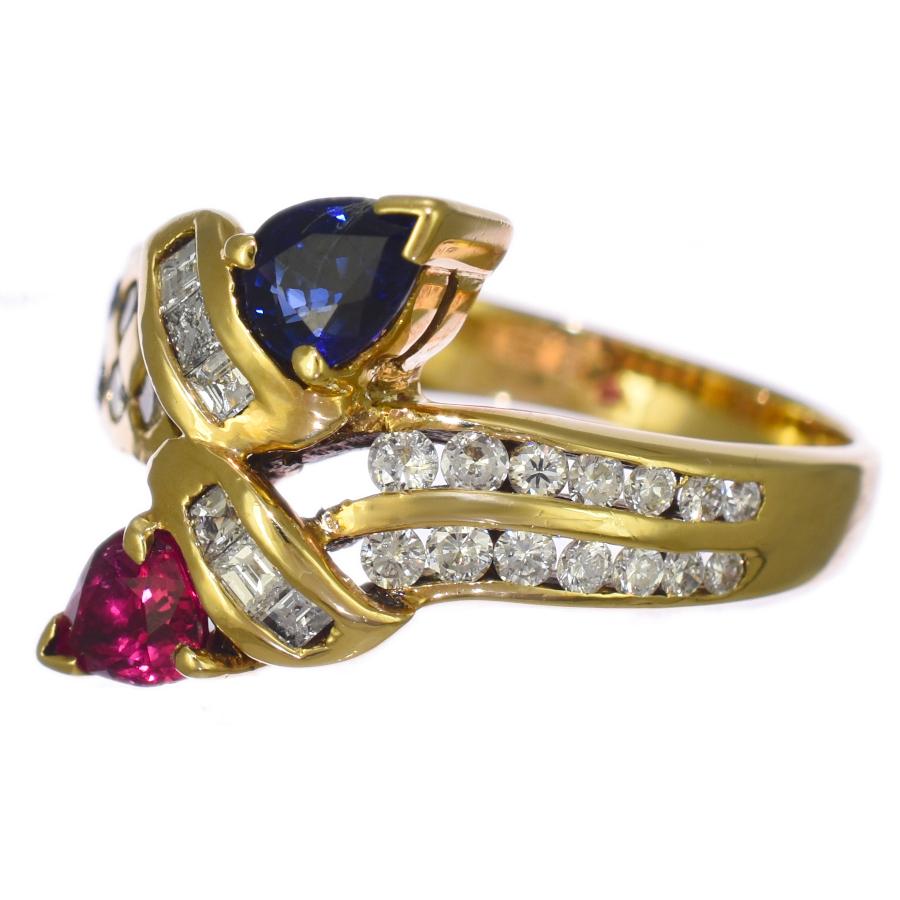 リング 指輪 K18イエローゴールド サファイア 0.48ct ルビー 0.59ct 