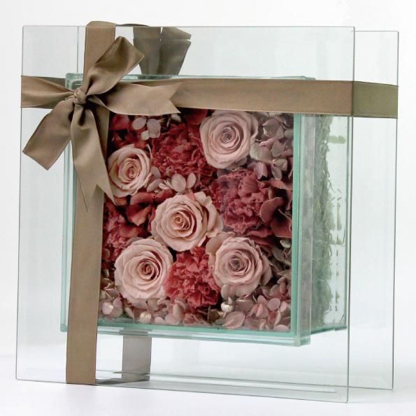 〜ガラスケース入りフラワーボックス〜 フラワーケース プリザーブドフラワー 高級造花 花 2WAY すぐに飾れる 綺麗 透明 af0018