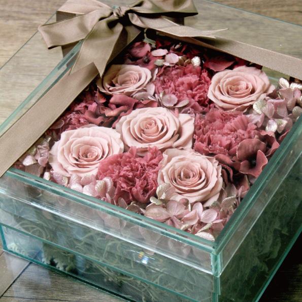 〜ガラスケース入りフラワーボックス〜 フラワーケース プリザーブドフラワー 高級造花 花 2WAY すぐに飾れる 綺麗 透明 af0018