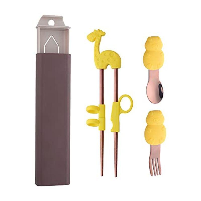 Dongbo ちゃんと箸 赤ちゃん用 ベビースプーン フォーク カトラリーセット 3点 収納ボックス付き コンビニ受取対応商品 18 8ステンレス ローズゴールド