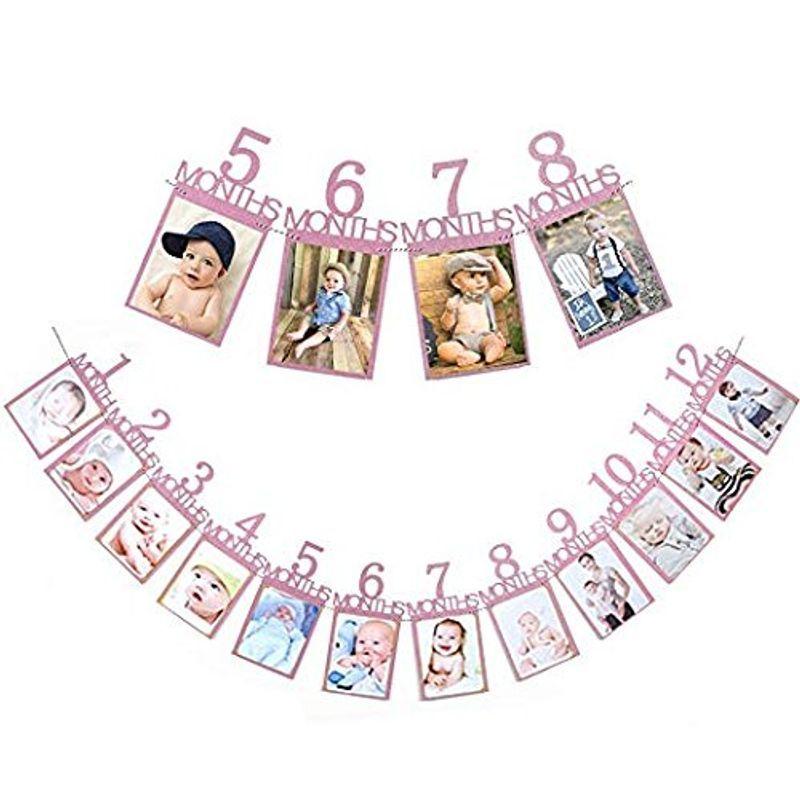 Meliashop Yahoo 店mollytek ベビー 12ヶ月 フォトフレーム 1歳 写真立て フォトバナー 1歳誕生日 飾り付け 紙製 吊り式 壁掛け 写真フレーム 卸売