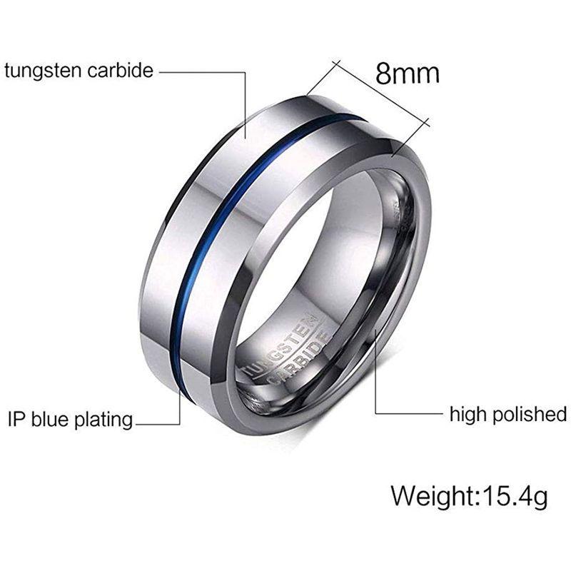 Rockyu ジュエリー ファッション アクセサリー タングステン リング メンズ シルバーブルーラン線 シンプル 幅広 指輪 号 ニュ 15年製 新品