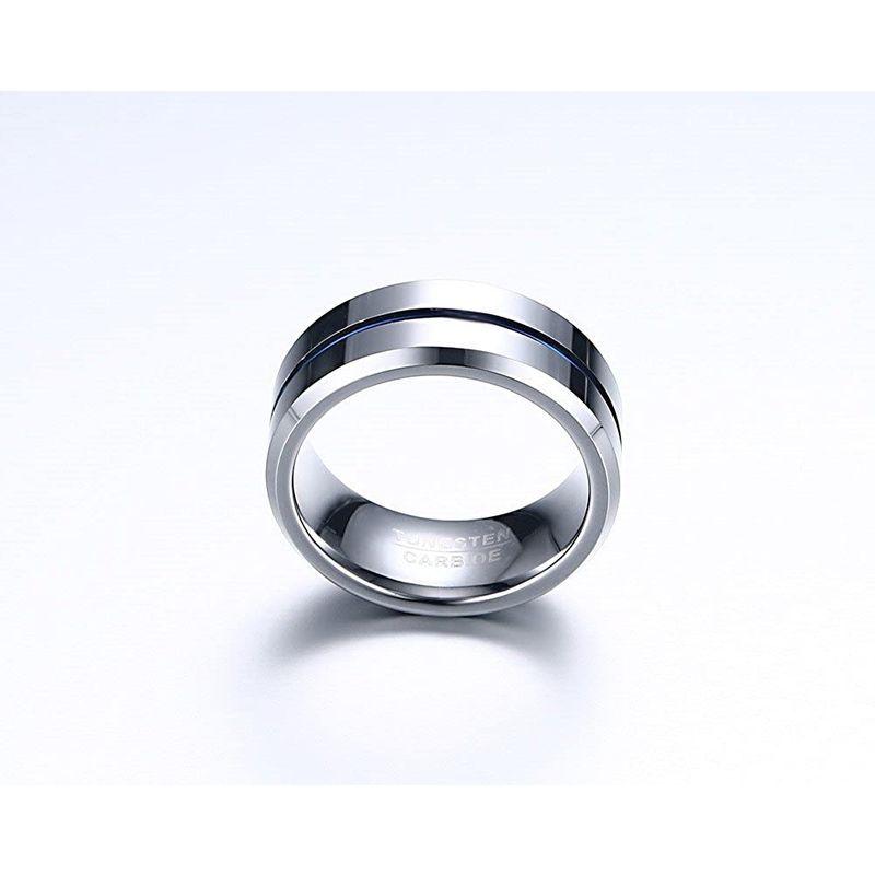 Rockyu ジュエリー ファッション アクセサリー タングステン リング メンズ シルバーブルーラン線 シンプル 幅広 指輪 号 ニュ 15年製 新品