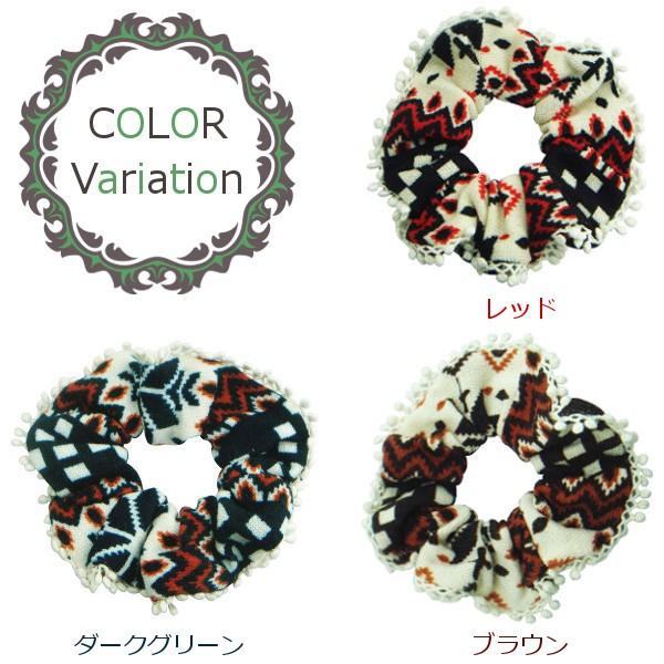 シュシュ フォークロア柄ふんわりニットシュシュ まとめ髪 髪飾り レッド 赤 ブラウン 茶色 グリーン 緑 アイボリー 白 ホワイト 155 15 A メロウストア 通販 Yahoo ショッピング