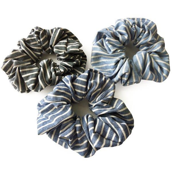 シュシュ ナチュラル素材のボーダーシュシュ ストライプ ボーダー