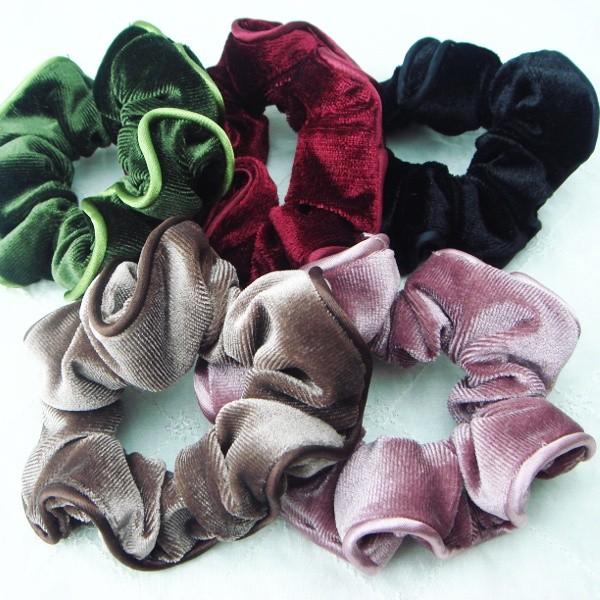 シュシュ ベロア調パイピングシュシュ ベルベット ベージュ ピンク 赤