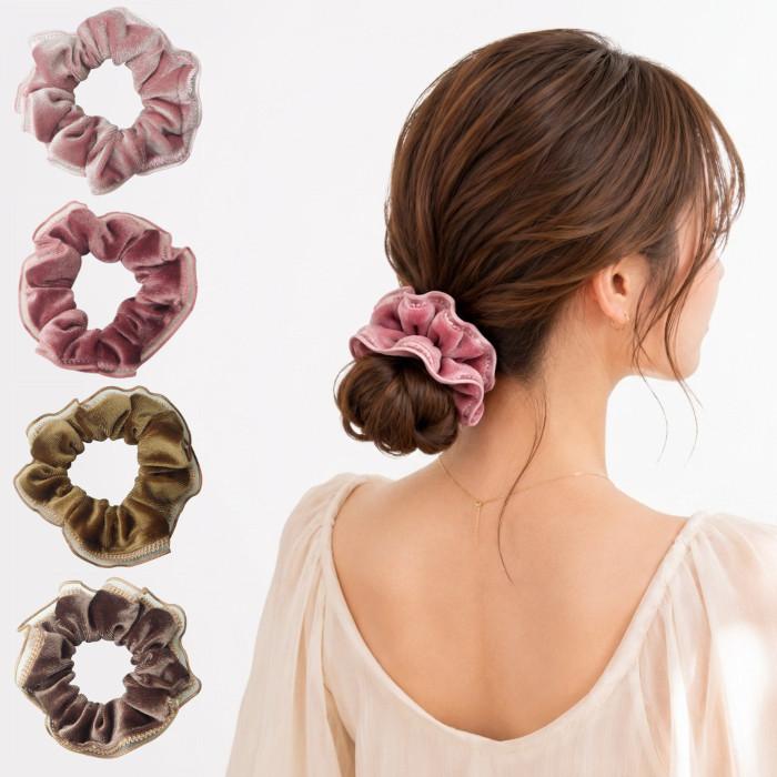 MIKO フリル付きシュシュ 多色 シュシュ フリルレース付き ベロア調 ミニサイズ ヘアアクセサリー