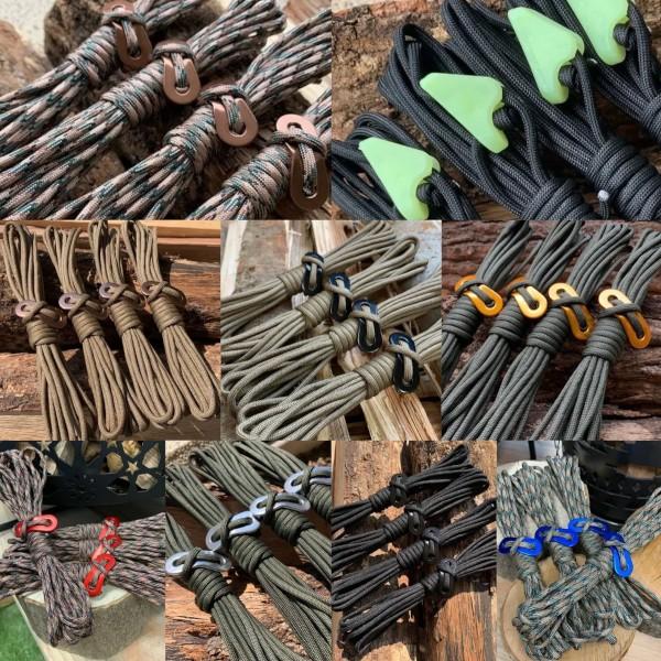 ロープ ガイロープ 径4mm 長さ4m 1本 耐荷重250kg パラコード 7芯 自在金具 ラインロック テント ロープ タープロープ ガイライン サンシェード|mellow-store|02