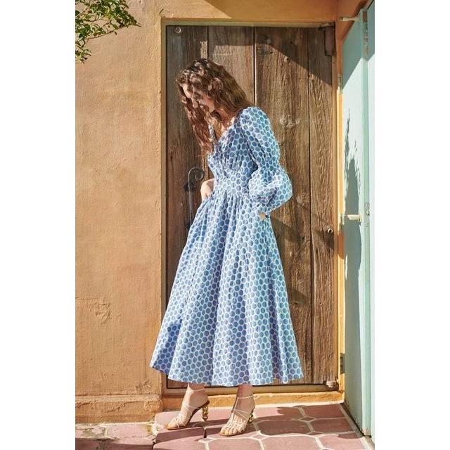 Estella.K エステラケー のドットオールオーバー刺繍ドレス Martina Long Dress -BLU dot- COLOR : WHT  dot/LAV dot/BLU dot NVY-