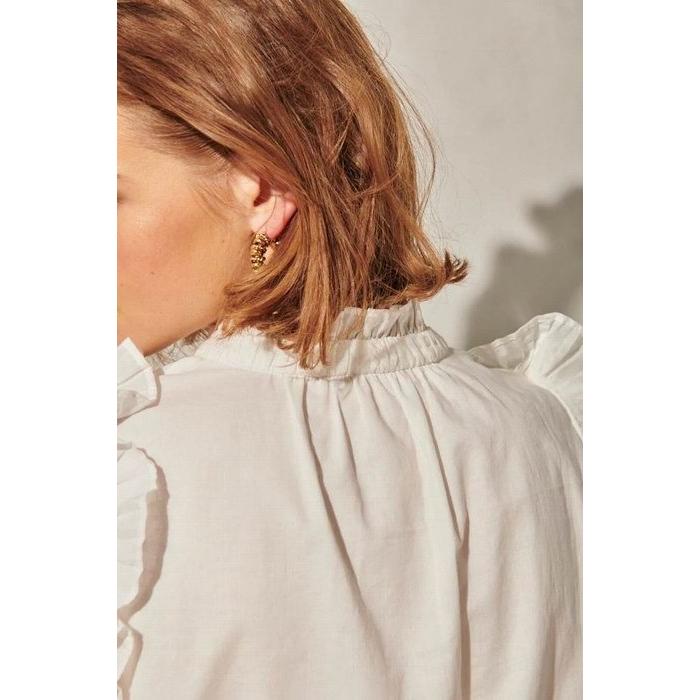 Estella.K エステラケー のラッフルスタンドショルダーBL Rosette Blouse -WHT-COLOR : WHT/BRW/Light PUR 