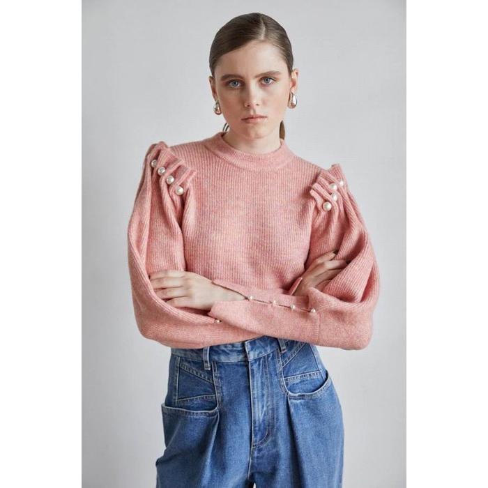 Estella.K エステラケー のPearl Crew neck Slash-sleeve sweater 