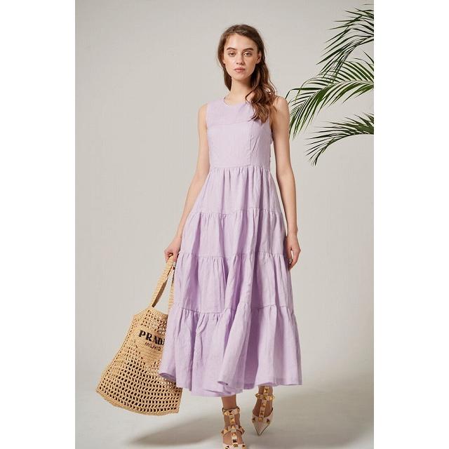 Estella.K エステラケー のリネンレースアップドレスLulani Dress -LAV  