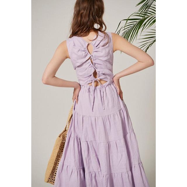 Estella.K エステラケー のリネンレースアップドレスLulani Dress -LAV  