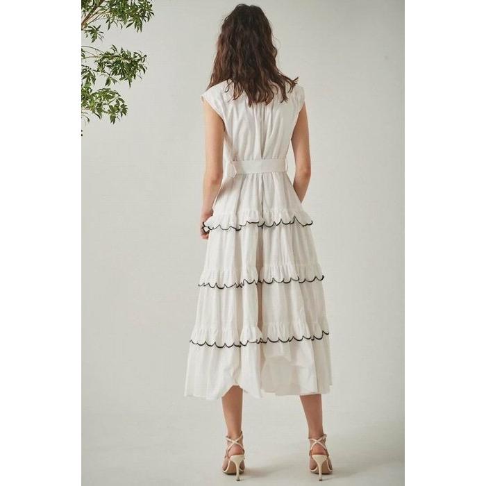 Estella.K エステラケー のバイカラースカラップドレス Bonnie Scallop Long Dress -WHT-COLOR :  WHT/NVY