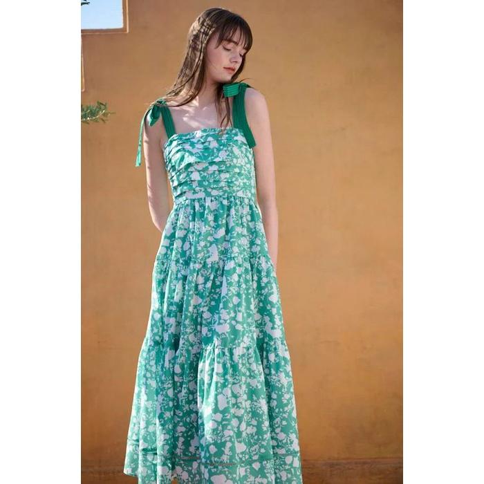 Estella.K エステラケー のショルダーリボンプリントキャミドレス Sandra Floral-print long dress -COLOR : GRN x off pt-/-IVO X Yel Pt-｜mellowtheshop｜05