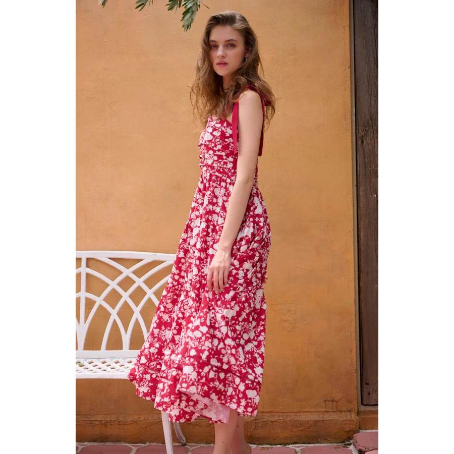 Estella.K エステラケー のショルダーリボンプリントキャミドレス Sandra Floral-print long dress -RED x off.pt-｜mellowtheshop｜06