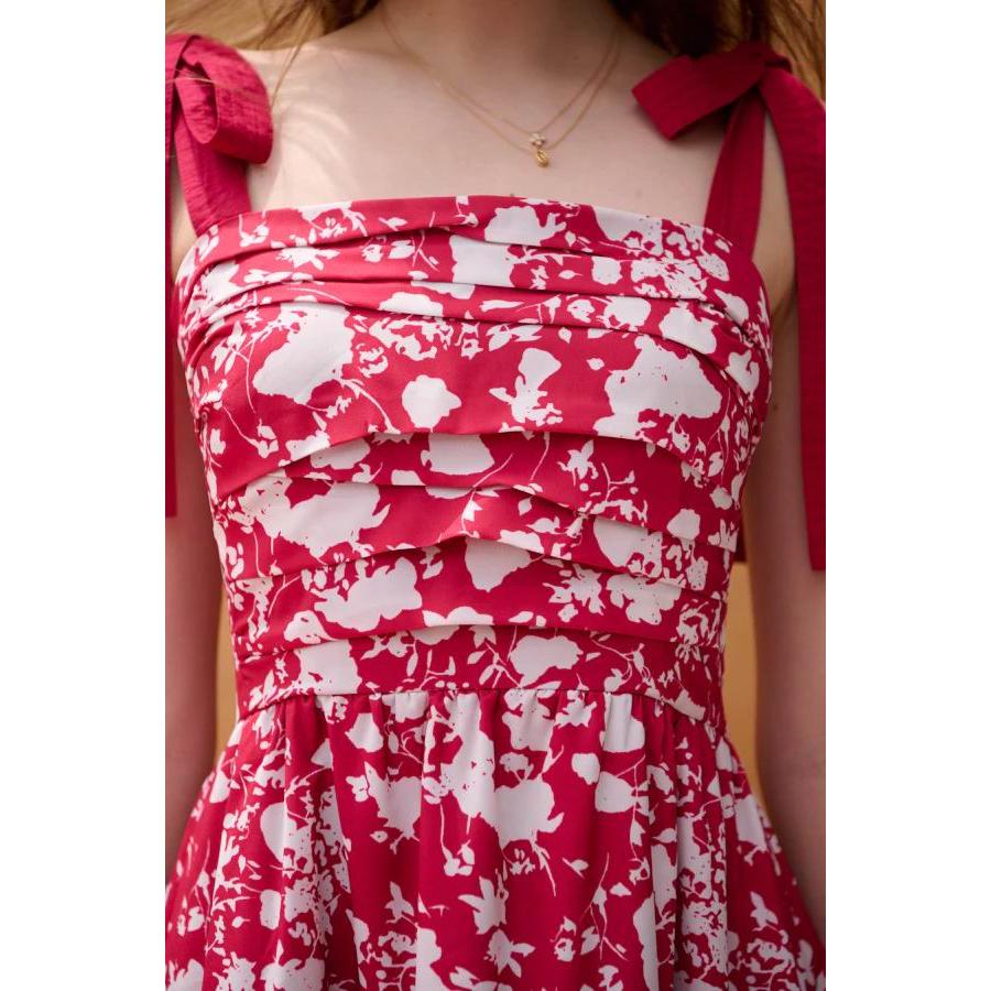 Estella.K エステラケー のショルダーリボンプリントキャミドレス Sandra Floral-print long dress -RED x off.pt-｜mellowtheshop｜07