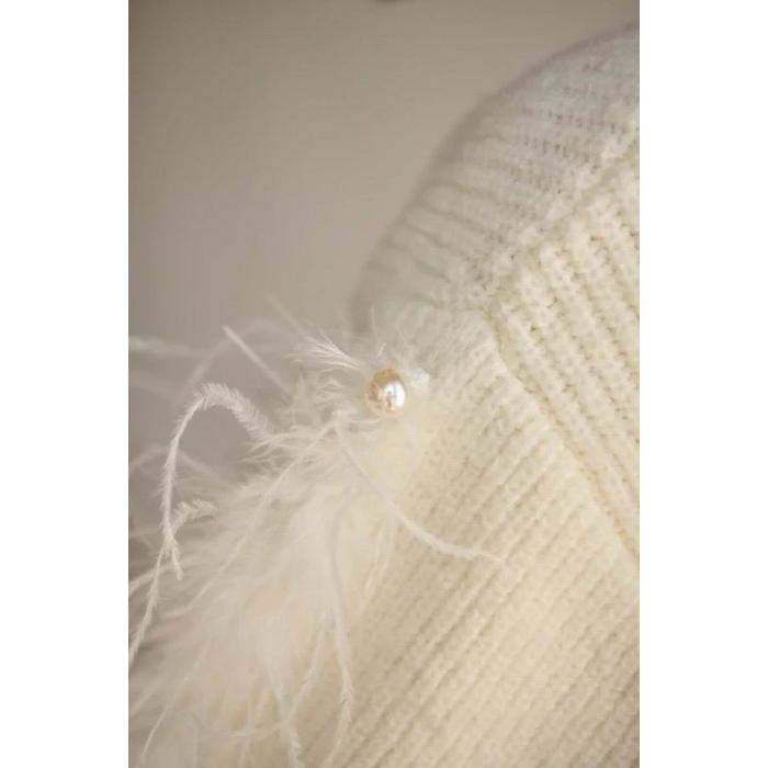 アウトレットオンライン Estella.K エステラケー のAdona Feather Knit Pulloverフェザートリムニットプルオーバー COLOR : WHT/BLK
