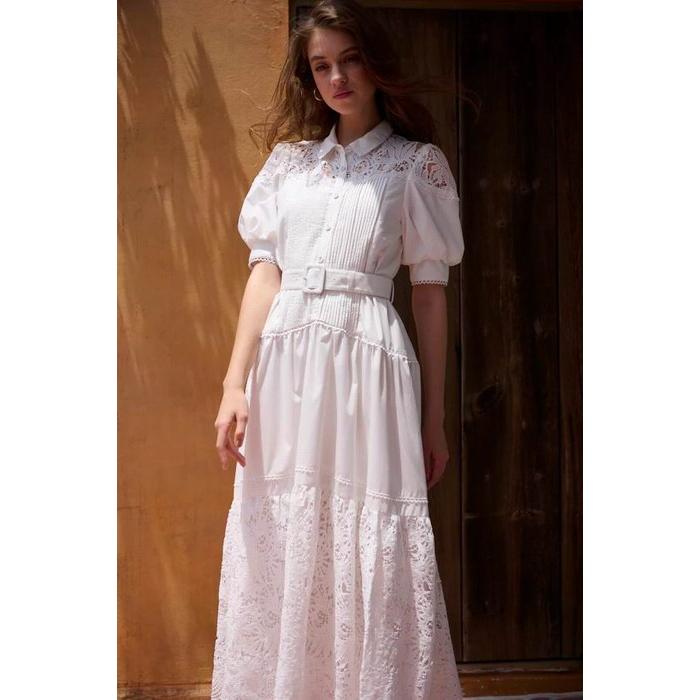 Estella.K エステラケー のIsabel Lace Belted Dressケミカルレーススウィッチングドレス COLOR :WHT/NVY/WHT×blk.st｜mellowtheshop｜10