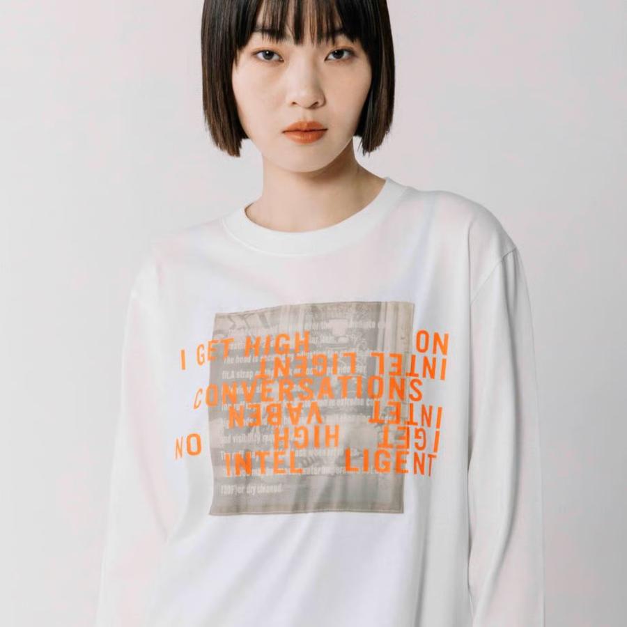 極美品！Outil ブラック×ホワイト バスクシャツ 1 フランス製 カットソー BLANC basque/ブラン バスクの 5.6ozたたきつけ×ロゴプリントTシャツ