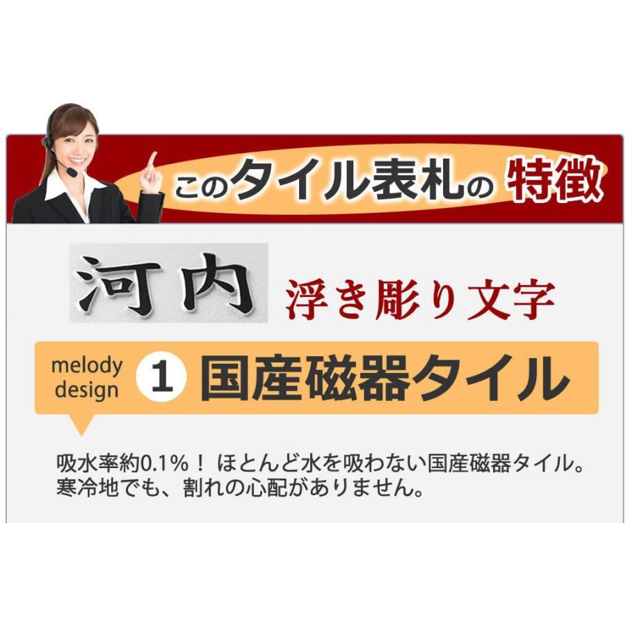 表札 クレディ アルディ 四国化成 浮き彫り 凸文字 凸字 白 タイル 浮き文字 ひょうさつ 楷行書可 風水 縁起｜melody｜03