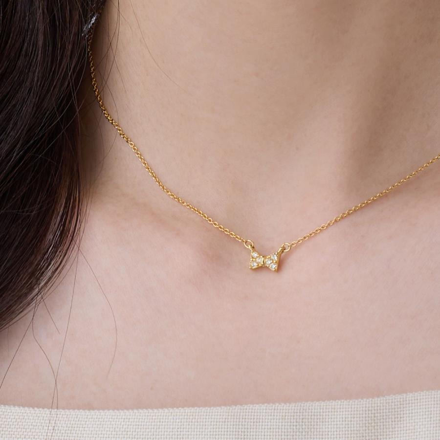 シンプルイエローゴールドリボン結び目ネックレス Melody Accessory（メロディーアクセサリー） ネックレス レディース