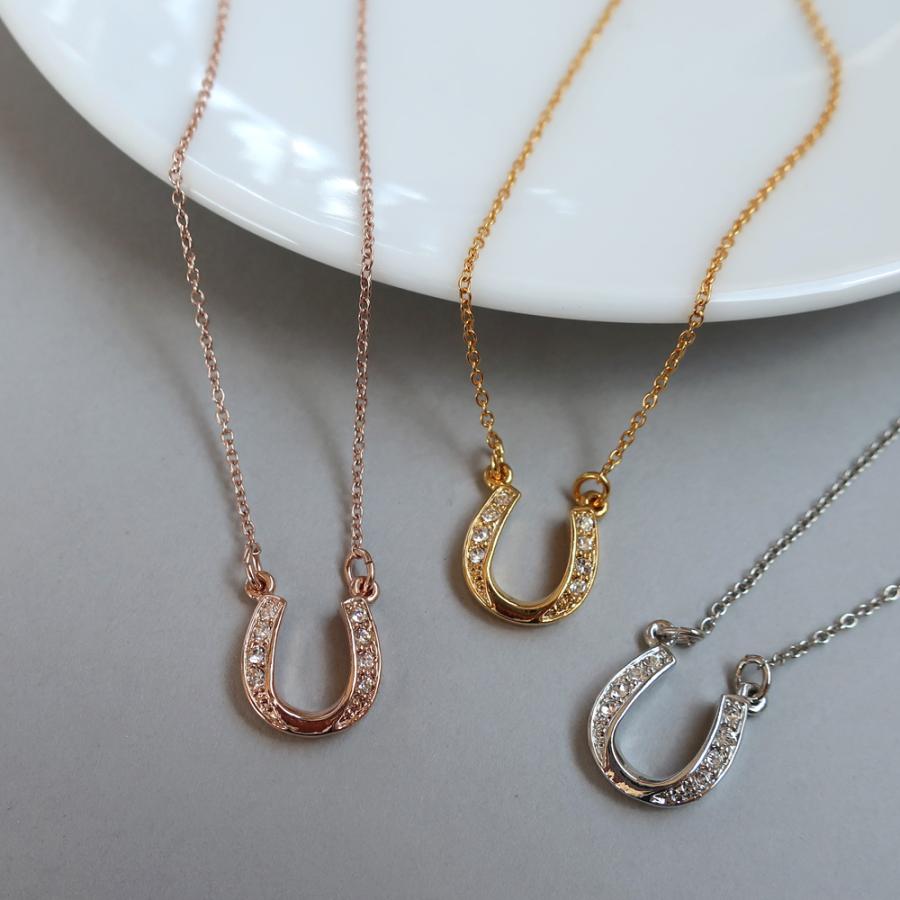 U字型ストーン付きネックレス　馬蹄ネックレス Melody Accessory（メロディーアクセサリー） 爆買 ネックレス 馬蹄