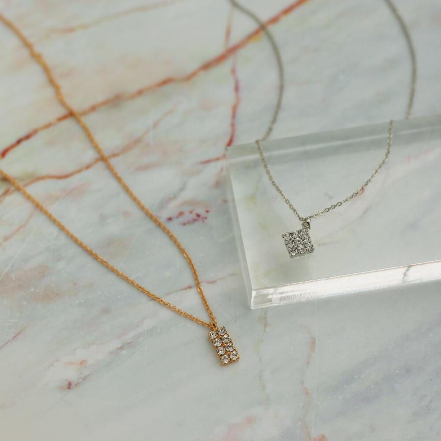 Melody Accessory ネックレス 日本製 K18GP レクタングル ダイヤ Melody Accessory ネックレス 日本製 K18GP レクタングル ダイヤ