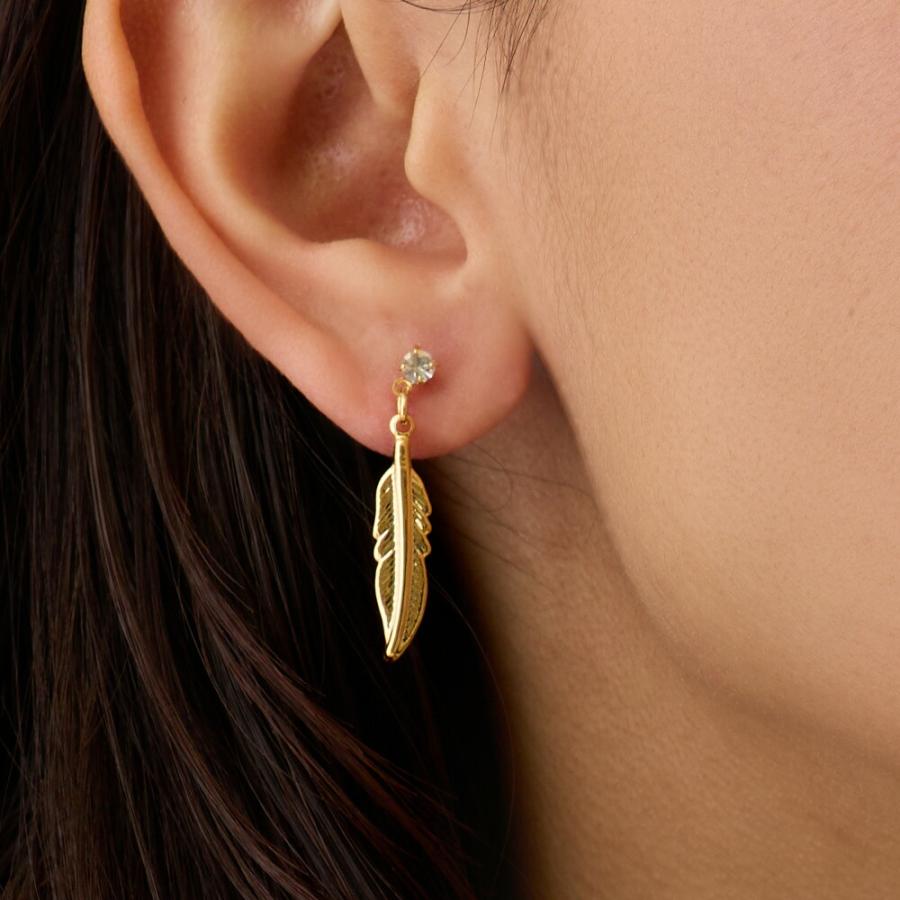 Melody Accessory イヤリング ピアス 日本製 K18GP フェザー