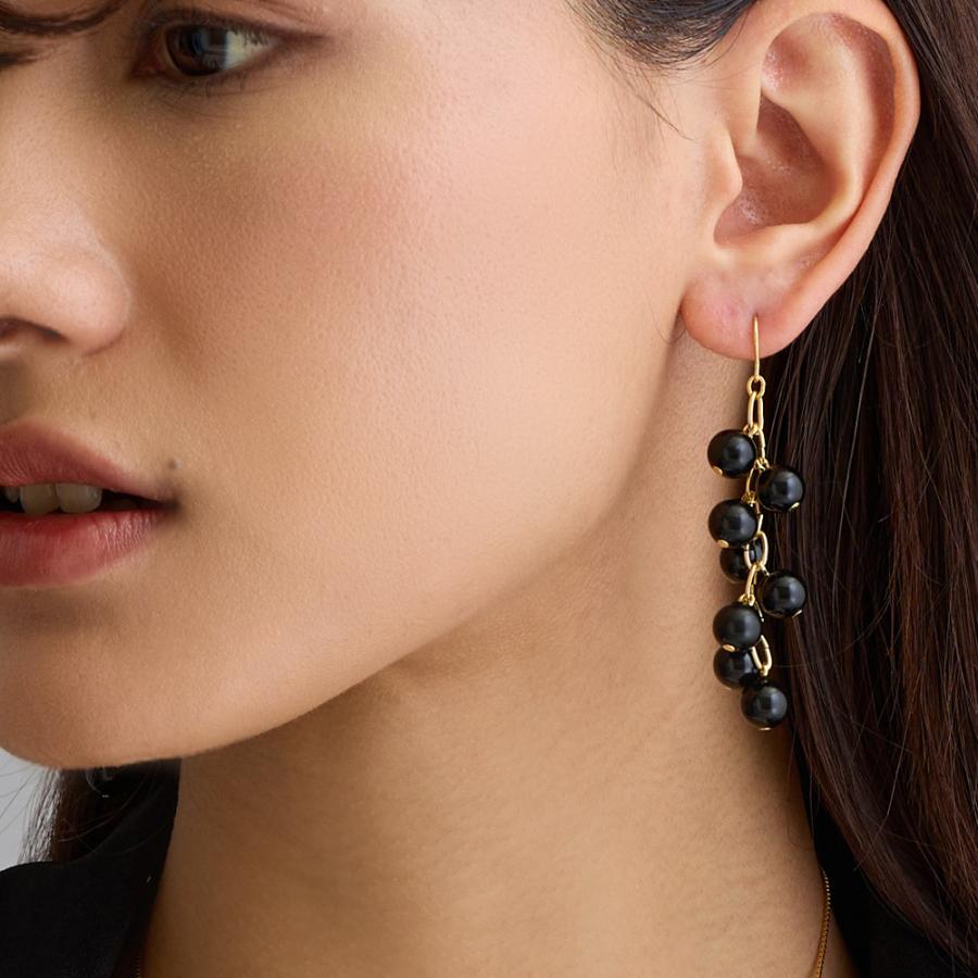 イヤリング ピアス 日本製 黒 ぶどう 大ぶり ジャラ ブラック まる  